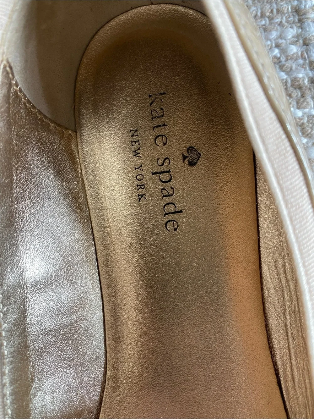 kate spade Beige Patent Bow Ballet Flats with Gold Plaque